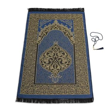 Imagem de SUMELA Tapete de oração muçulmano com contas de oração do Islã – Tapete de oração para viagem, presentes islâmicos para mulheres, tapete de oração portátil, tapete de oração islâmico islâmico para