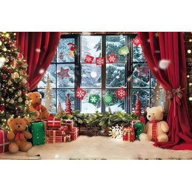 Imagem de ZJRBJB Cortinas vermelhas de 3 x 2,4 m, decoração de Natal, pano de fundo, terra das maravilhas, Natal, árvore de inverno, urso, presente, floresta, floco de neve, contos de fadas, ano novo, festa de