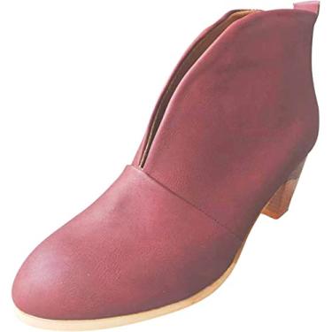 Imagem de Botas femininas de salto alto, botas de inverno quentes para uso ao ar livre, botas de neve, Vinho, 37 BR