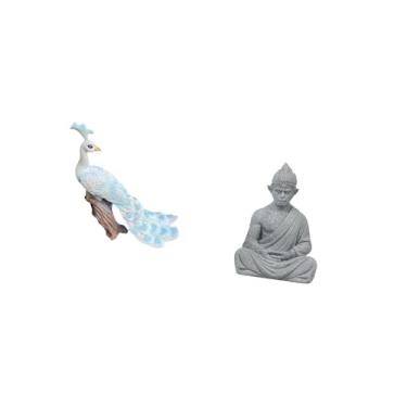 Imagem de Fenteer Estatueta de Buda com Escultura de Pavão, Ornamento Decorativo de Jardim, Estátua Inspirada No Sol Wukong para Decoração de Casa, Hotel, Páti