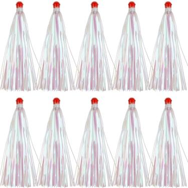 Imagem de Isca de pesca, 5 peças/10 peças Mylar Flash Teaser Tail com cabeça de gabarito ponderada, tiras de 8,5 g, saias de pesca para água salgada e doce (branco - 10 peças)