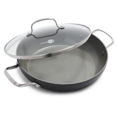 Imagem de GreenPan Chatham Frigideira antiaderente de cerâmica saudável, anodizada, rígida, 28 cm, com 2 alças e tampa, livre de BPA, pode ser lavada na lava-louças, pode ser lavada no forno, cinza