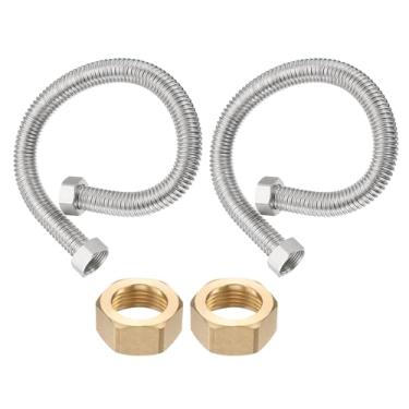 Imagem de PATIKIL Mangueira flexível para aquecedor de água de aço inoxidável, pacote com 2, mangueiras de conector de aquecedor de água corrugadas duráveis de 61 cm para encaixe de tubos de ferro, (1G fêmea x