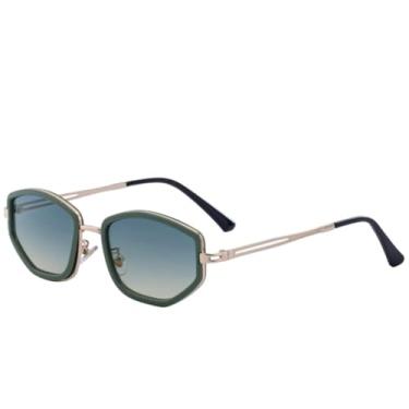 Imagem de Óculos de sol femininos retrô de armação pequena, óculos de sol punk de luxo, masculino, proteção solar UV400 para dirigir ao ar livre (dourado, verde e amarelo)