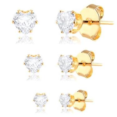 Imagem de Trio de Brincos Ponto de Luz Pedra de Zircônia Banhado no Ouro 18 k - 3 pares