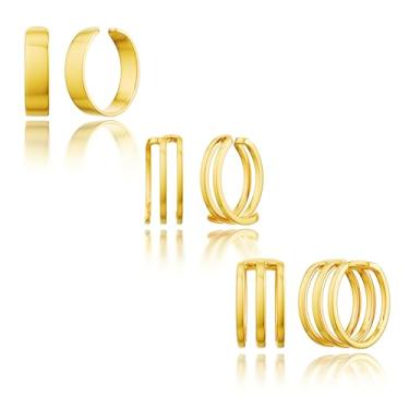 Imagem de Conjunto de brincos de orelha de ouro - brincos de orelha sem piercing de ouro para mulheres, brincos de pressão para mulheres, joias de ouro modernas, brincos de ouro para mulheres, Banhado a ouro