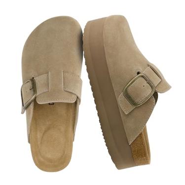 Imagem de CUSHIONAIRE Women's Granola Genuine Suede Cork Footbed Platform Clog with +Comfort, Wide Widths Available, Khaki 7.5