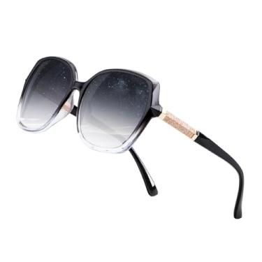 Imagem de Óculos de sol modernos para mulheres, lentes polarizadas quadradas, armação brilhante para compras Tarvel, Preto degradê/cinza gradiente, Adult