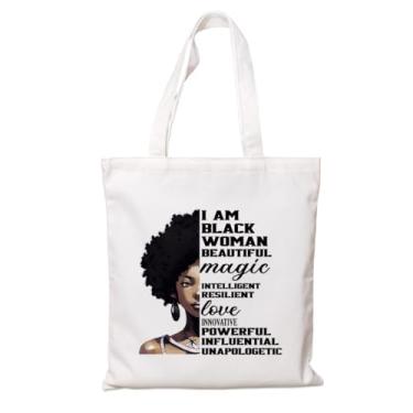 Imagem de Bolsa de lona feminina I am Black, bolsa de ombro reutilizável para trabalho, praia, viagens, presentes feministas para mulheres afro-americanas, amigas negras ou professoras