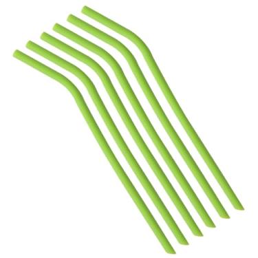 Imagem de Conjunto de 6 canudos reutilizáveis de silicone verde, canudos, 25 cm, design de dobra pequena, não é fácil de deformar, adequado para chá de leite, suco, bebidas carbonatadas, piqueniques de