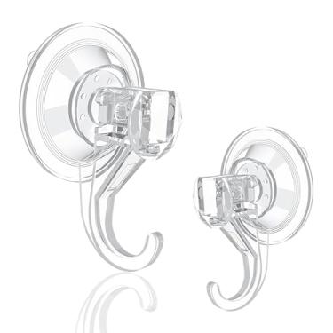 Imagem de Ganchos de ventosa, pacote com 2 ganchos pequenos transparentes para chuveiro, capacidade de 3 kg, removíveis e reutilizáveis para banheiro, cozinha, vidro, azulejo