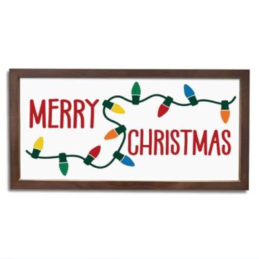 Imagem de Placa de Feliz Natal, placa de parede de madeira decorativa, decoração de Natal para home office cafe loja, lembrancinha de suprimentos de decoração de festa de Natal, placa de madeira emoldurada