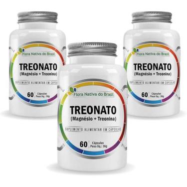 Imagem de 3x Treonato (Magnésio + Treonina) 600Mg 60 Caps Flora Nativa