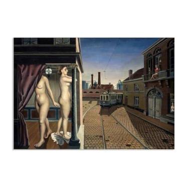 Imagem de SDYJ6GSW Paul Delvaux Impressão Street of the Trams Pintura em tela famosa arte pôsteres surrealismo imagem de arte de parede para decoração de escritório em casa presente exclusivo 100 x 70 cm (39 x