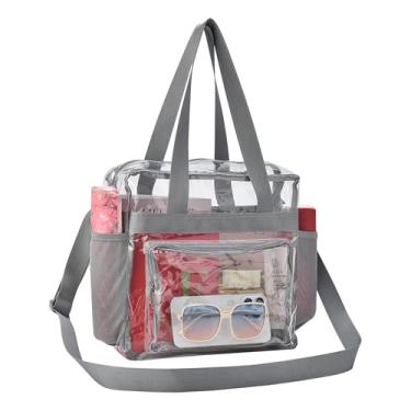 Imagem de Busiuw Bolsa transparente para eventos de estádio 30 x 30 x 15 cm, bolsa transparente com alças reforçadas e bolso frontal para estádio, trabalho, viagens e eventos esportivos (cinza)