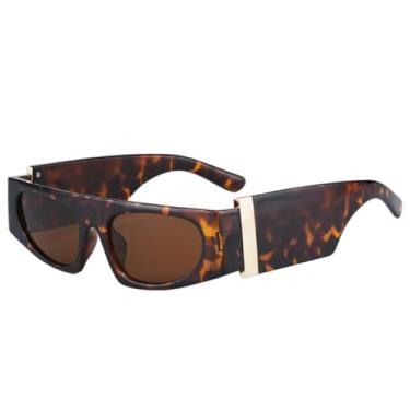 Imagem de HCPIHF Óculos de sol retangulares de armação pequena de luxo, feminino, vintage, moda masculina, punk, uv400 (marrom leopardo)