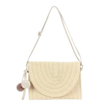 Imagem de Bolsa de mão feminina com alça, bolsa envelope de tecido de praia de verão, Marrom