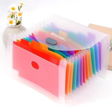 Imagem de Pasta de arquivos expansível, organizador de arquivos de recibos de suporte, pastas portáteis com 13 bolsos para cupons, bilhetes, notas e cartões de visita, branco