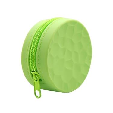 Imagem de Bolsa de silicone para moedas, estojo organizador de cabos redondos, suporte minimalista para fone de ouvido com chaveiro para itens essenciais, Verde, Tendência