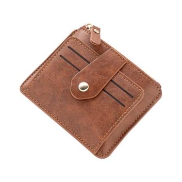 Imagem de Carteira fina para mulheres e homens, porta-cartão de crédito dobrável com zíper, bolso para moedas, janela para identidade, carteira para dinheiro, Marrom, Tendência