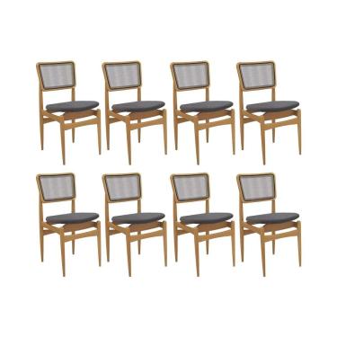 Imagem de Cadeira Sala de Jantar Stela 1CMM013CA Premium Madeira Maciça Kit 8 Un Carvalho/Boucle Bege Fendi/Tela Bege - Kappesberg