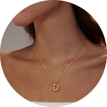 Imagem de Colar com inicial feminina, banhado a ouro 18 K, pingente de letra escultural, alfabeto A a Z, joia personalizada, 18+2in, Aço inoxidável, Sem Pedra Preciosa