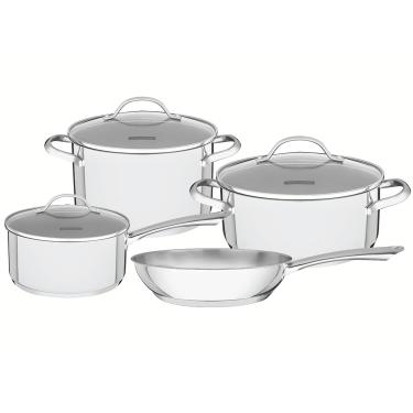 Imagem de Jogo de Panelas Una Aço Inox e Tampas de Vidro de Indução 4 Peças - Tramontina 65280/310