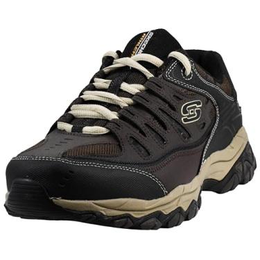Imagem de Skechers Tênis masculino Afterburn M. Fit – cabedal de couro, palmilha de espuma viscoelástica, sola de borracha, Marrom/castanho acinzentado, 13 X-Wide