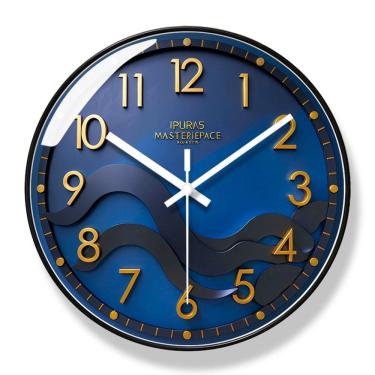 Imagem de Relógio de parede Modern Wave 30cm redondo azul com números dourados