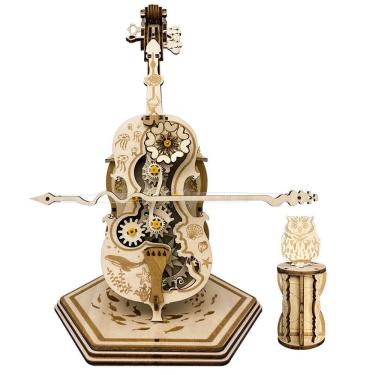 Imagem de Quebra-cabeça de madeira 3D DIY Cello Music Box Kit Creative Hand-Crank