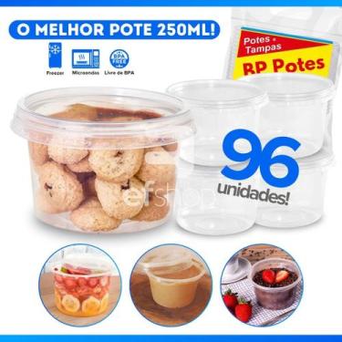 Imagem de Kit 96 Unidades Pote de Plástico Redondo 250ml Com Tampa Bolo no Pote 