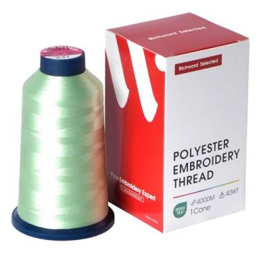 Imagem de Linha de bordado verde selecionada Richword 4000 m (4374Y) 40WT fio de poliéster para várias agulhas comerciais e máquina de bordar de agulha única 0241