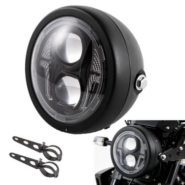 Imagem de evomosa Lâmpada de farol de LED universal de 16,5 cm para motocicleta com anel de anjo para Sportster Cafe Racer