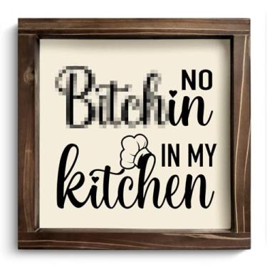 Imagem de Kercan Placa rústica para decoração de casa de fazenda, "No in My Kitchen", decoração de cozinha preto e branco, placas de madeira 18 x 18 cm, decoração de casa decorativa (marrom)