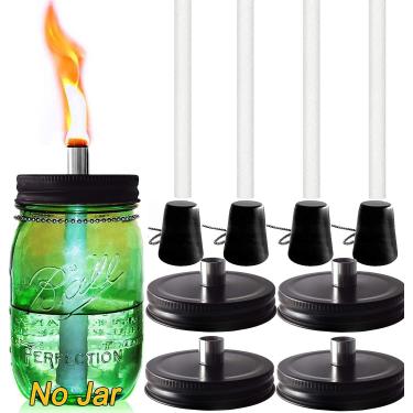 Imagem de Conjunto de kit de tocha de mesa para ambientes externos, pavios de fibra de vidro, tampa de aço inoxidável com tampa de fogo, 15 cm de altura, para decoração de mesa de jardim e pátio, luzes de tocha