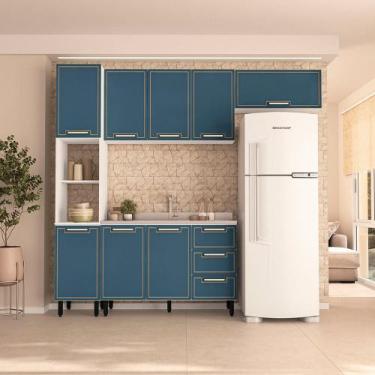 Imagem de Cozinha Modulada 4 Peças sem Pia Amara Politorno Móveis, Branco com Az