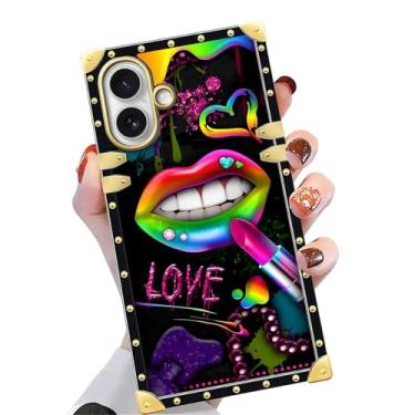 Imagem de Yuning419 Capa compatível com iPhone 17, TPU macio de luxo e parte traseira rígida de policarbonato para meninas e mulheres, capa protetora à prova de choque para iPhone 17, lábios de batom