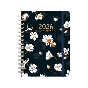 Imagem de Agenda escolar 2026, agenda semanal e mensal A5 com alça elástica, abas mensais, bolso interno, 21 x 16 cm, capa dura, agenda diária com capa estampada para professores e estudantes (preto)