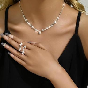 Imagem de Conjunto de joias de prata colar de formatura bracet brincos strass fantasia bijuteria vestidos de casamento acessórios femininos