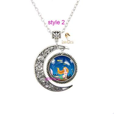 Imagem de LERYDESI Colar de sereia da moda, joia da lua, pingente mágico, presente delicado para meninas adolescentes e mulheres desenho animado de conto de fadas, Vidro
