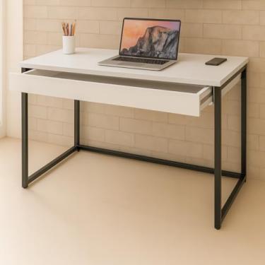 Imagem de Mesa Escrivaninha Moderna Com Gaveta Estilo Industrial 100% Mdf Premium Branco e Aço