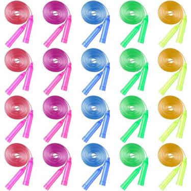 Imagem de Wlilupah 20 cordas coloridas de pular para crianças com alças de plástico, presente para crianças, corda de pular ajustável de 2,2 metros para exercícios ao ar livre, equipamento de festa