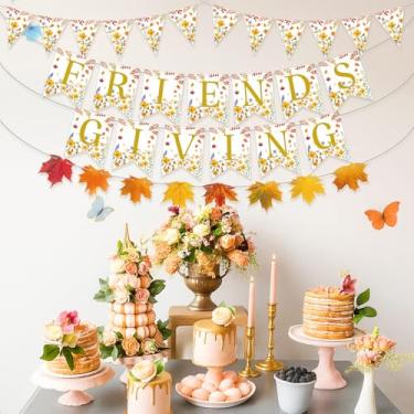 Imagem de Ctosree Conjunto de 41 faixas de ação de amigos, decorações de festa de ação de amigos, flores silvestres triangulares de outono e guirlanda de folha de bordo, decorações de festa de ação de graças