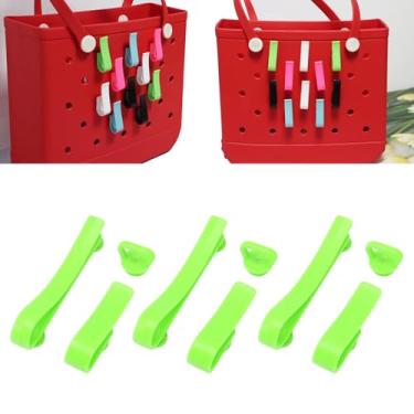 Imagem de Ganchos para bolsa de praia, material ABS, cores vivas, tamanho médio, para bolsas Bogg com acessórios de chaveiro de borla (verde)