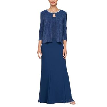 Imagem de Alex Evenings Vestido feminino longo de gola redonda com gola enfeitada, convidada de casamento, vestido formal para eventos, Cobalto, 48