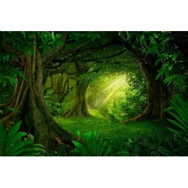 Imagem de ZJRBJB 3 x 2,4 m Floresta Verde Tropical Decorações Selva Pano de Fundo de Contos de Fadas Encantados Floresta Selvagem Fundo Planta País das Maravilhas Verão Camping Casamento Recém-nascido Chá de