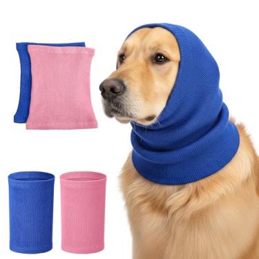 Imagem de ElevateTech 2 peças com capuz calmante para cães protetores de ouvido de cachorro proteção contra ruído macio elástico pescoço capa de cabeça para cães chapéu de inverno roupas de gato aquecedor de