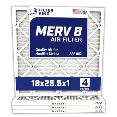 Imagem de Filter King Filtro de ar 18 x 25,5 x 1 | Pacote com 4 | Filtros de forno A/C plissados MERV 8 HVAC | Feito nos EUA | Tamanho real: 45,5 x 25,5 x 1,90 cm