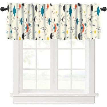 Imagem de Cortinas de saia de janela de meados do século, vintage moderno padrão geométrico abstrato retrô atômico starburst anos 50 anos 60 sanefa para quarto, sala de estar, cozinha, 137 x 45 cm