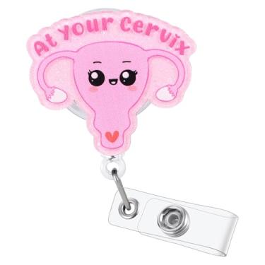 Imagem de at Your Cervix Uterus Engraçado Enfermeira Carretel de Crachá de Enfermeira, Rosa Bonito Porta-crachá Retrátil de Fertilidade, Clipe de crachá para RN CNA CNM OB/GYN Enfermeira Obstétrica Estudante de